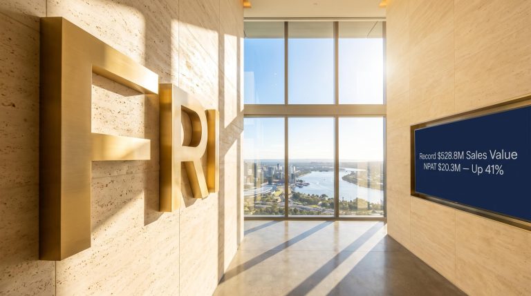 Office hallway with city view