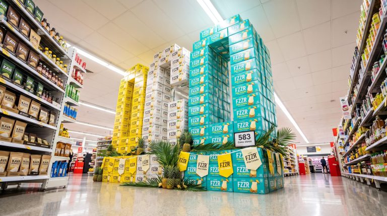 Tropical drink boxes stacked high