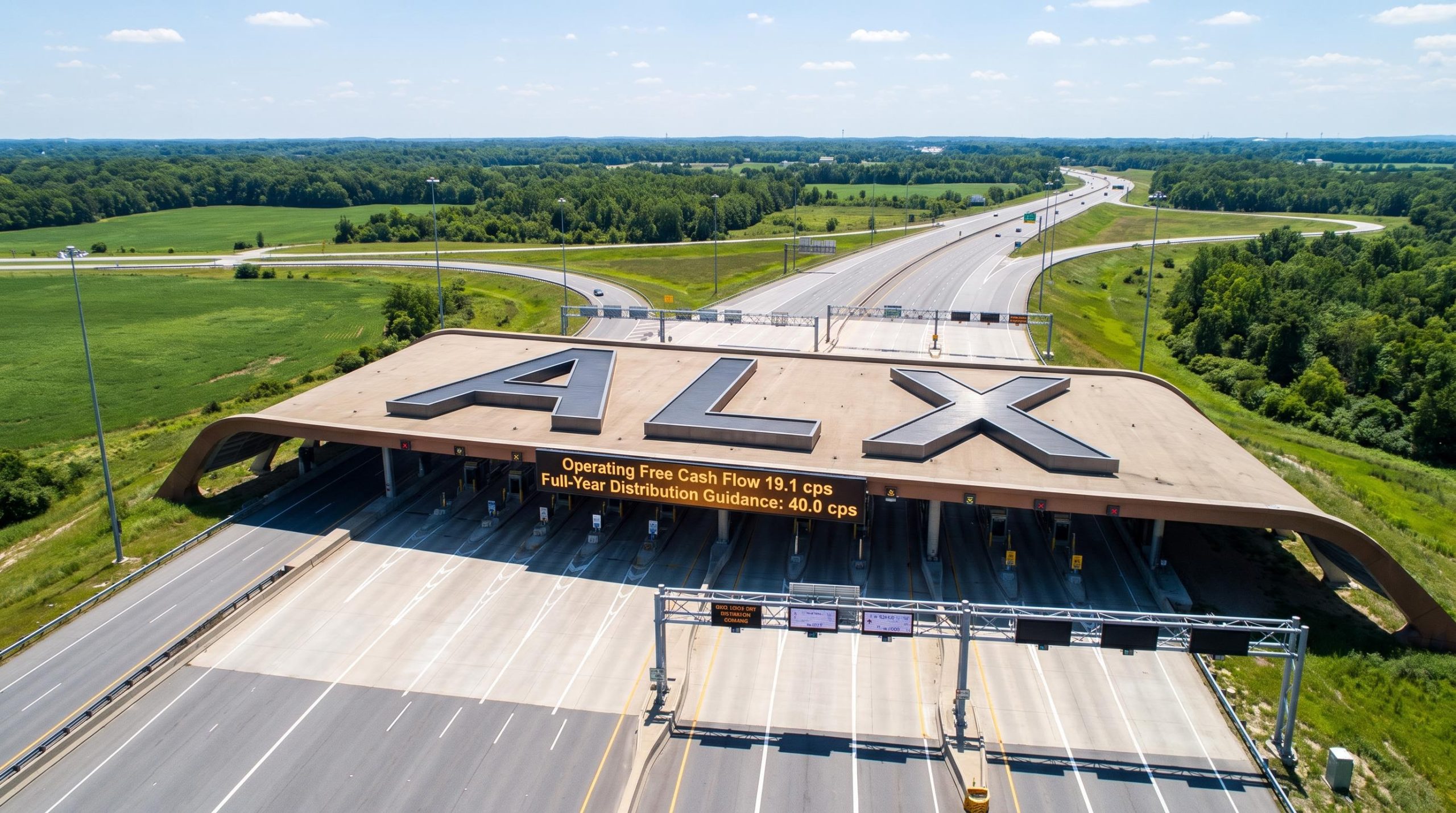 Highway toll plaza overhead view