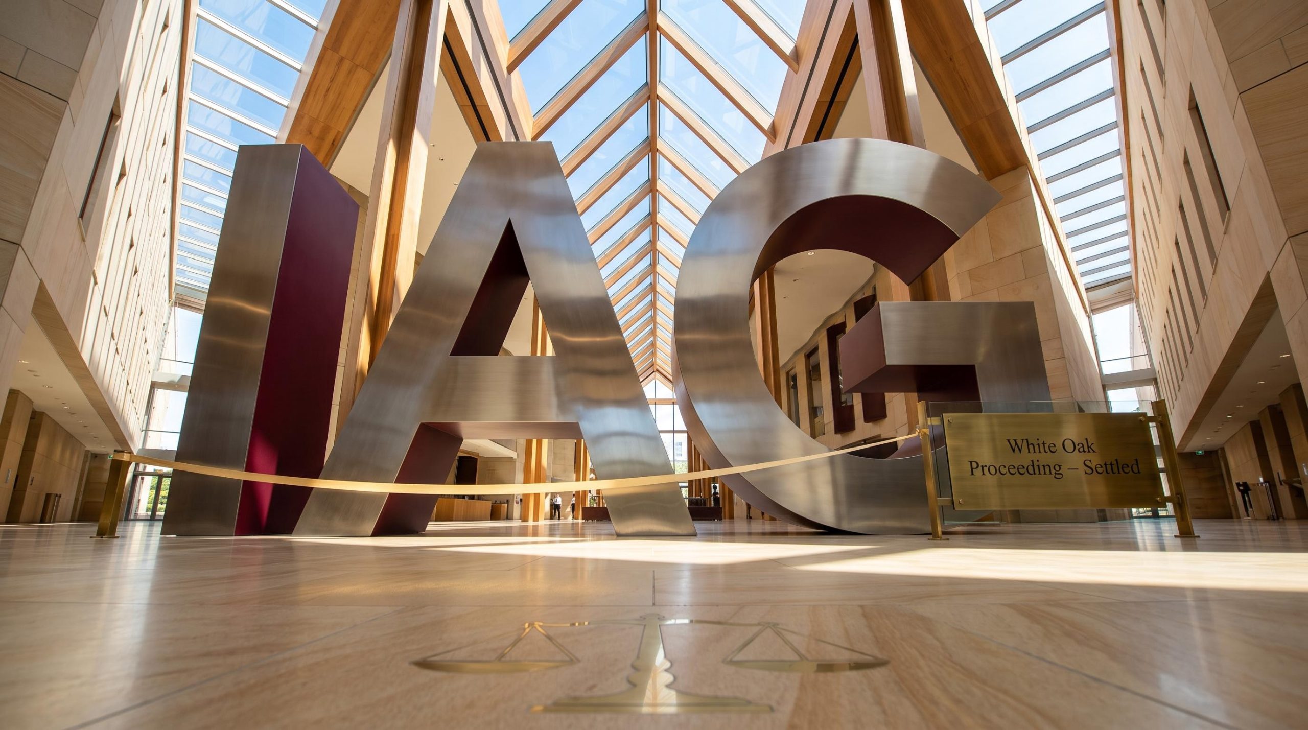 Large metallic letters indoors