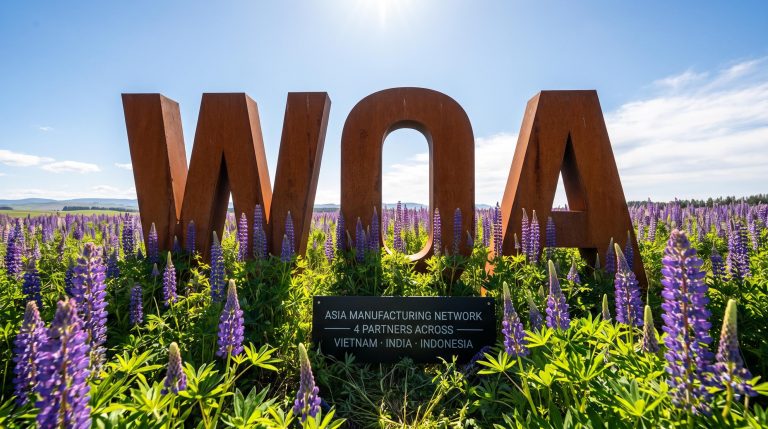 Large WOA letters in lupines