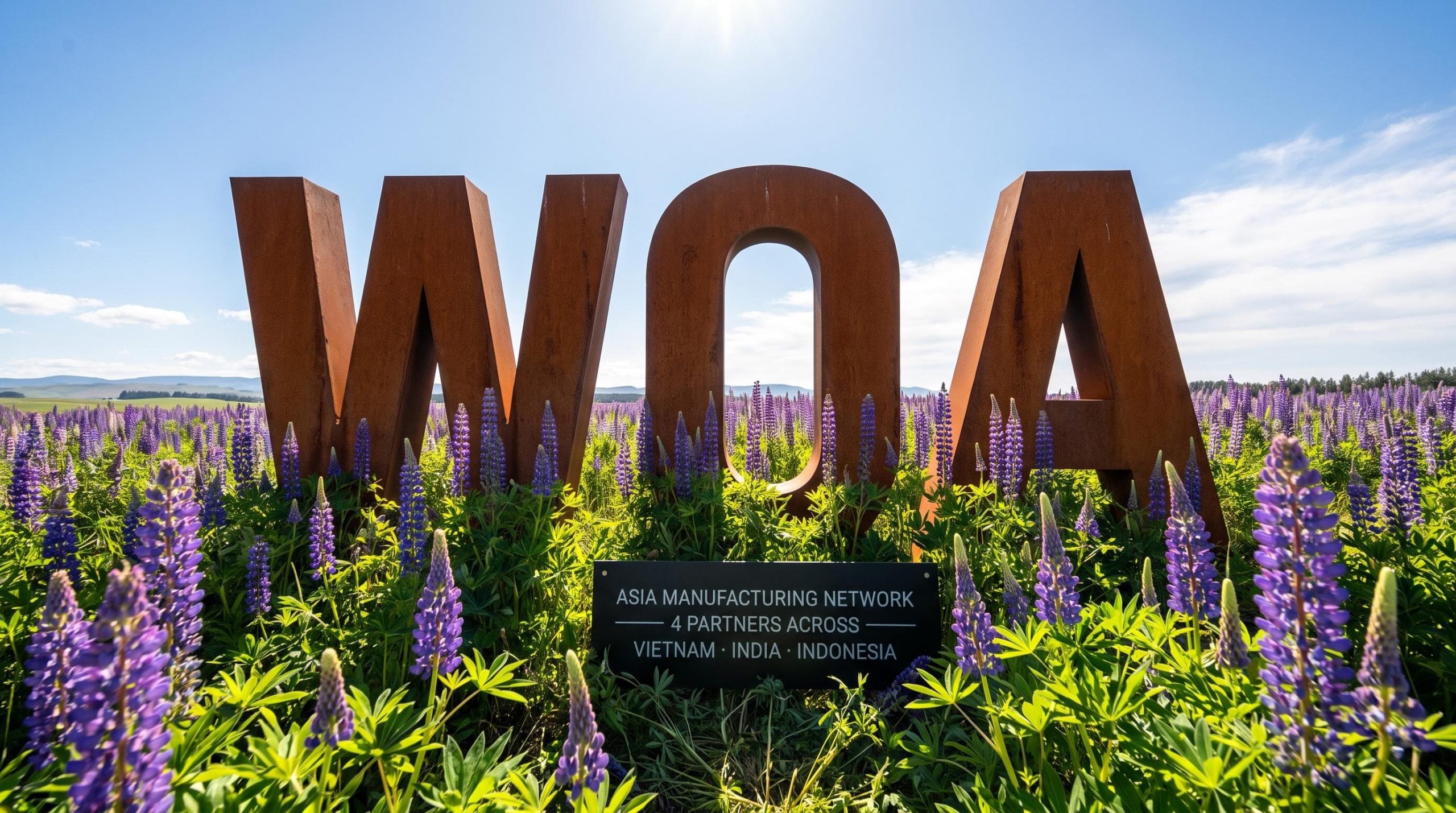 Large WOA letters in lupines