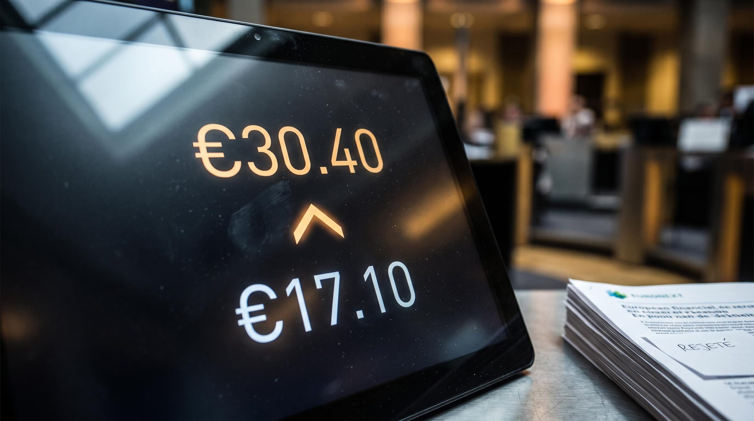 Euronext terminal showing €17.10 vs €30.40 gap at centre of Bill Ackman UMG valuation dispute