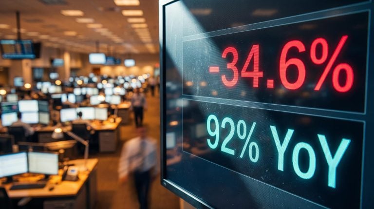 Financial terminal showing -34.6% AI investment growth rate against 92% capex surge — the deceleration signal inside the boom