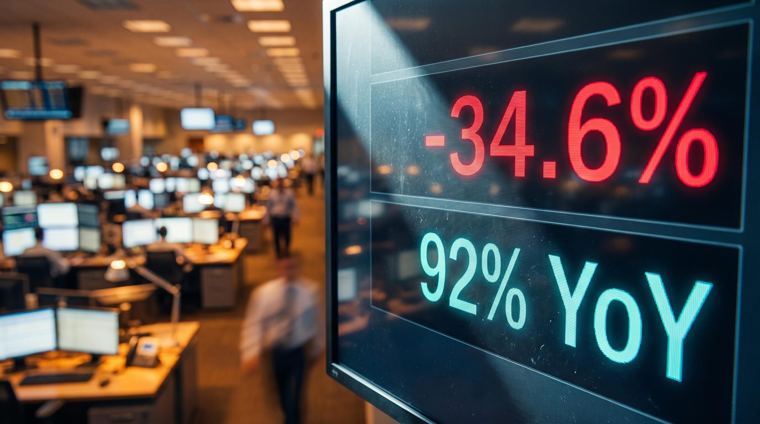 Financial terminal showing -34.6% AI investment growth rate against 92% capex surge — the deceleration signal inside the boom