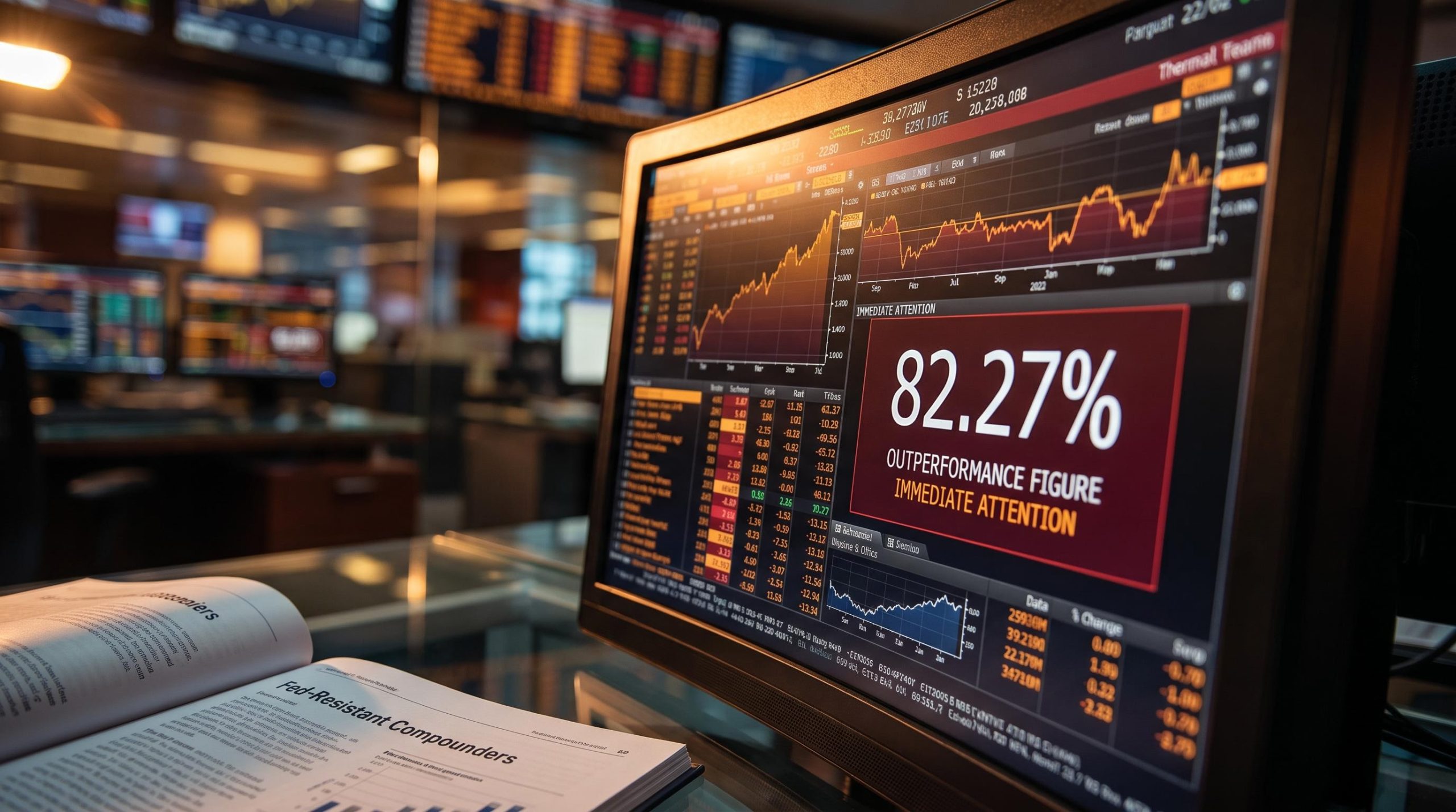 Trading terminal showing 82.27% return amid Fed rate hike analysis of AI stock strategies in rising rates