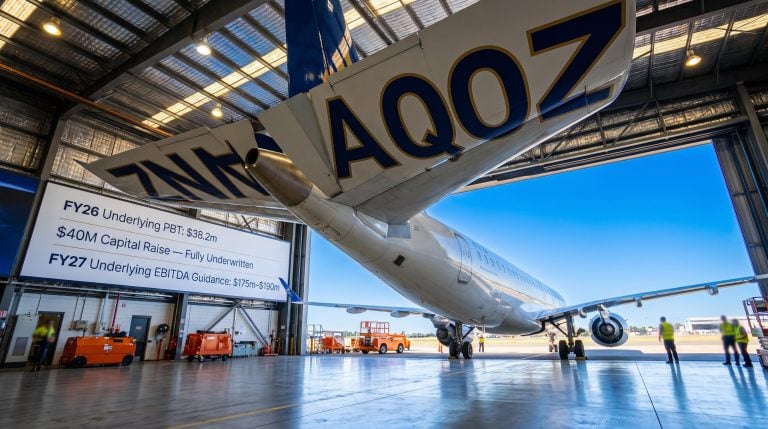 Airplane in hangar with financials