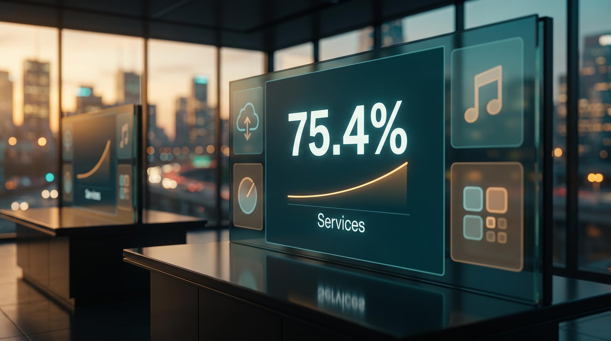 Apple services 75.4% gross margin displayed on analytics screen as revenue mix shift reshapes company profitability