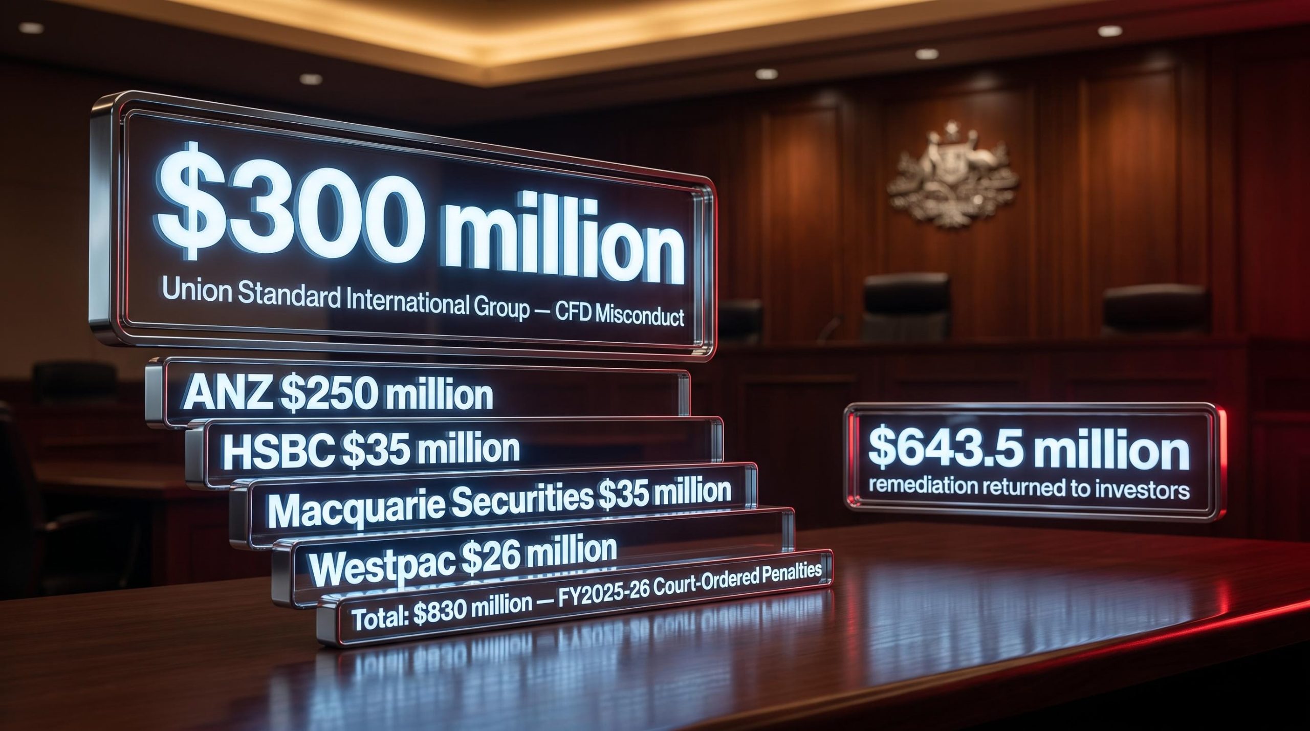 ASIC penalties 2026 — $300M Union Standard CFD record and $830M total court-ordered enforcement year