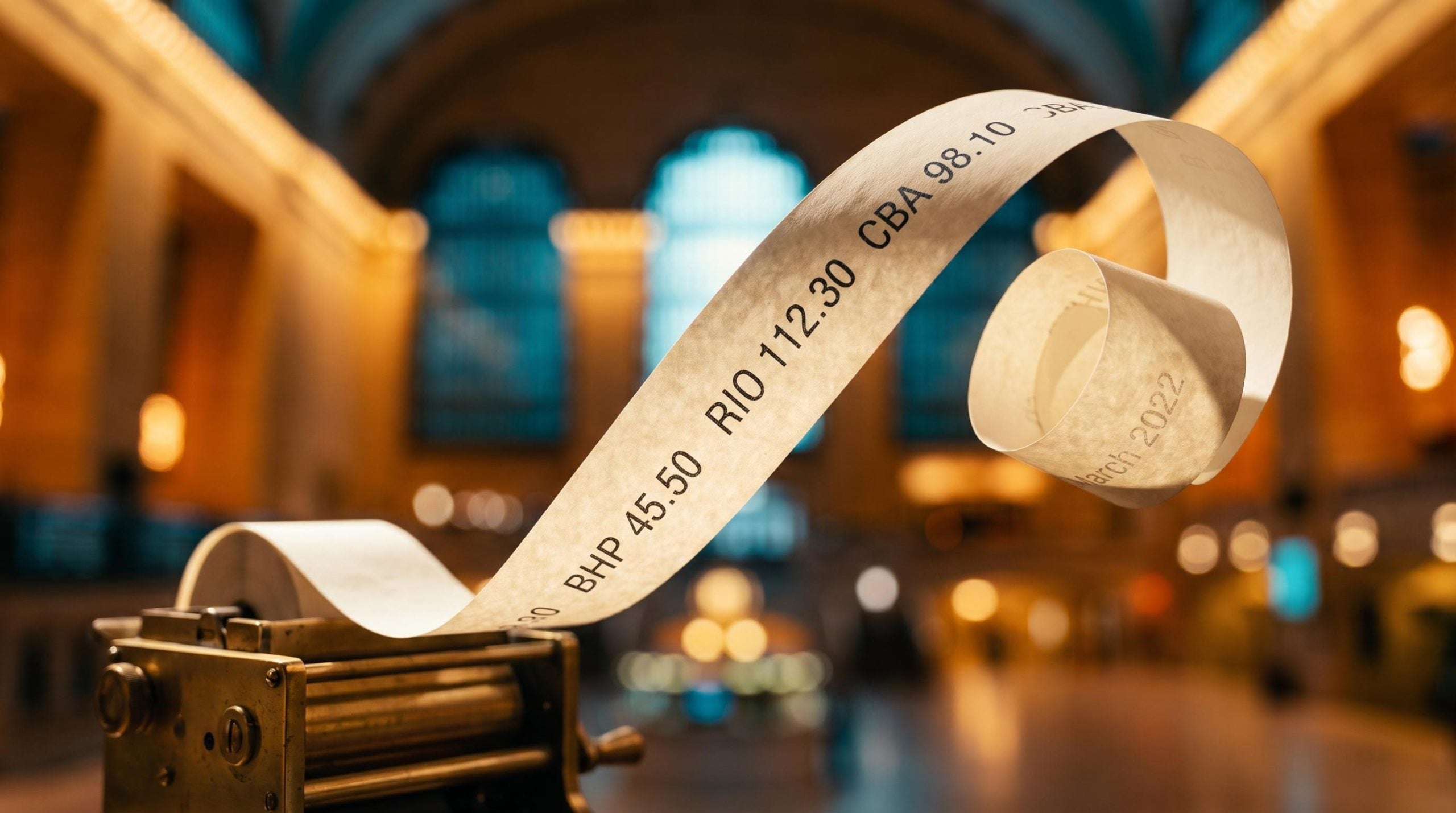 ASX 200 index effect ticker tape curling back on itself, marking the March 2022 reversal of the rebalance trade