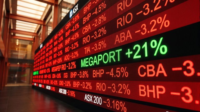 ASX market board saturated in red with Megaport surging 21% as Australian share market falls 3.16% in September