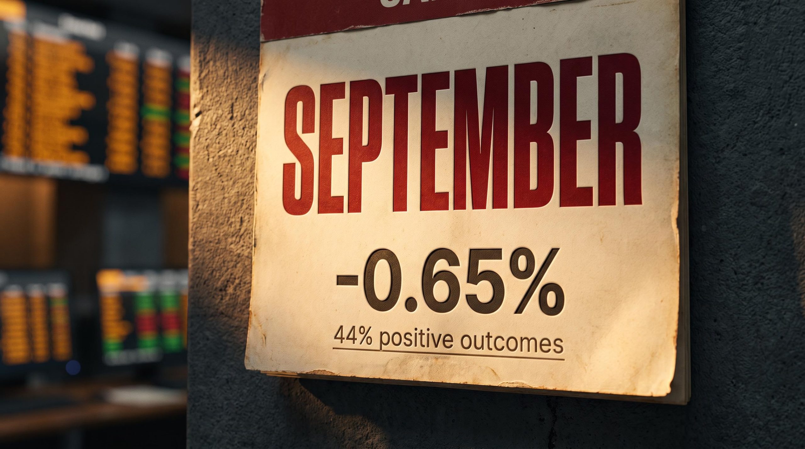 ASX 200 September seasonality data showing -0.65% average return on a crimson calendar in an institutional setting