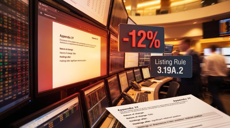 ASX trading screen showing Appendix 3Y director sale filing with -12% price drop panel — how to read director share sales