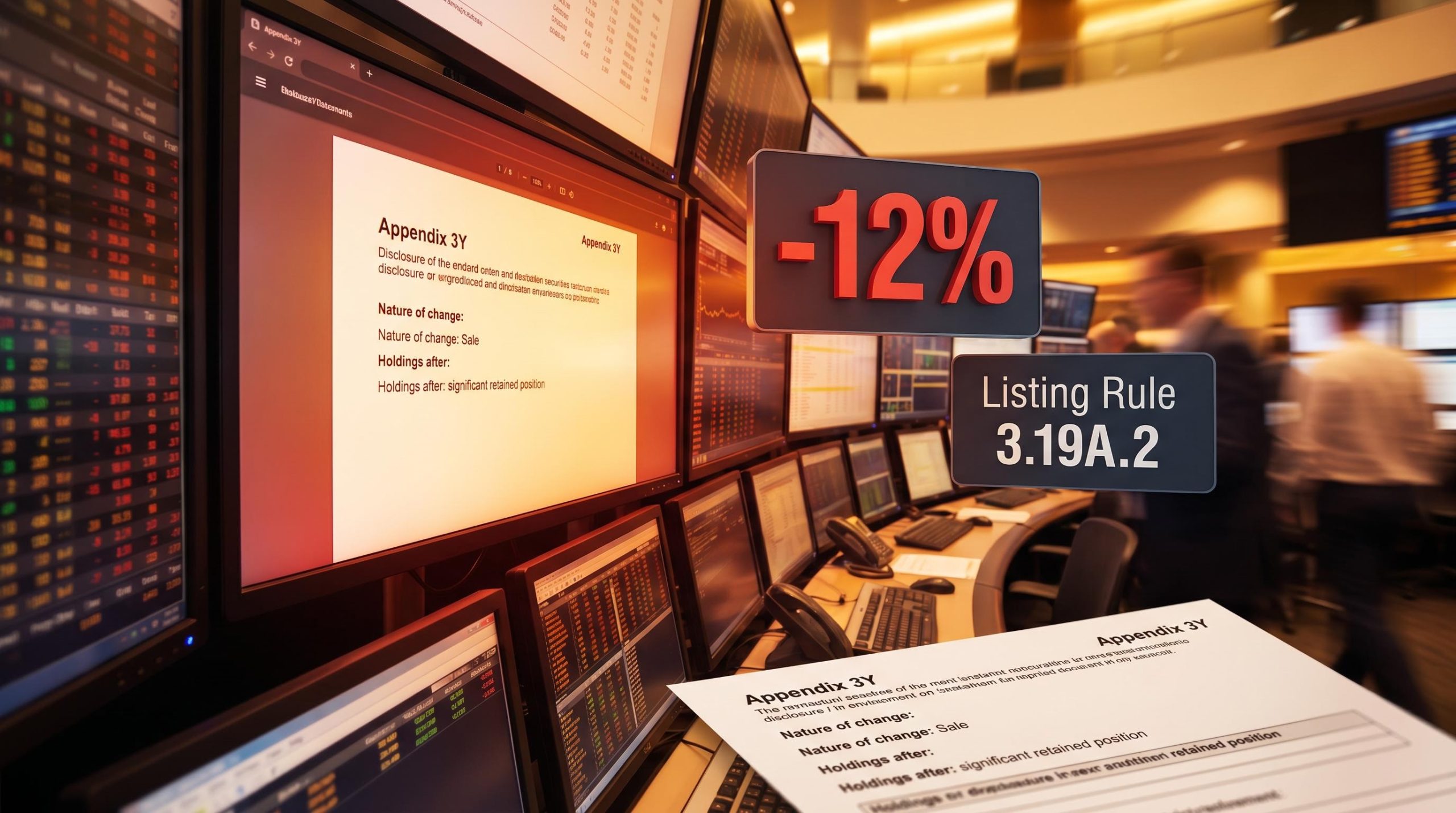 ASX trading screen showing Appendix 3Y director sale filing with -12% price drop panel — how to read director share sales