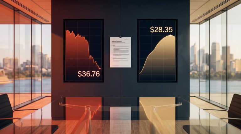 Twin ASX trading screens split red and gold contrast WiseTech's fall against GYG's rise in director trading analysis