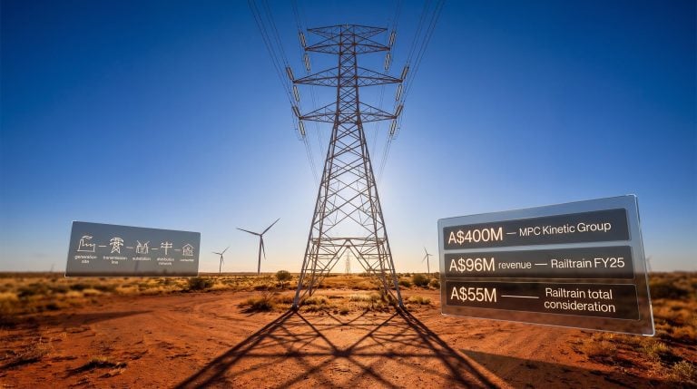 High-voltage transmission tower in Australian outback with grid infrastructure data overlays — ASX industrial stocks explainer