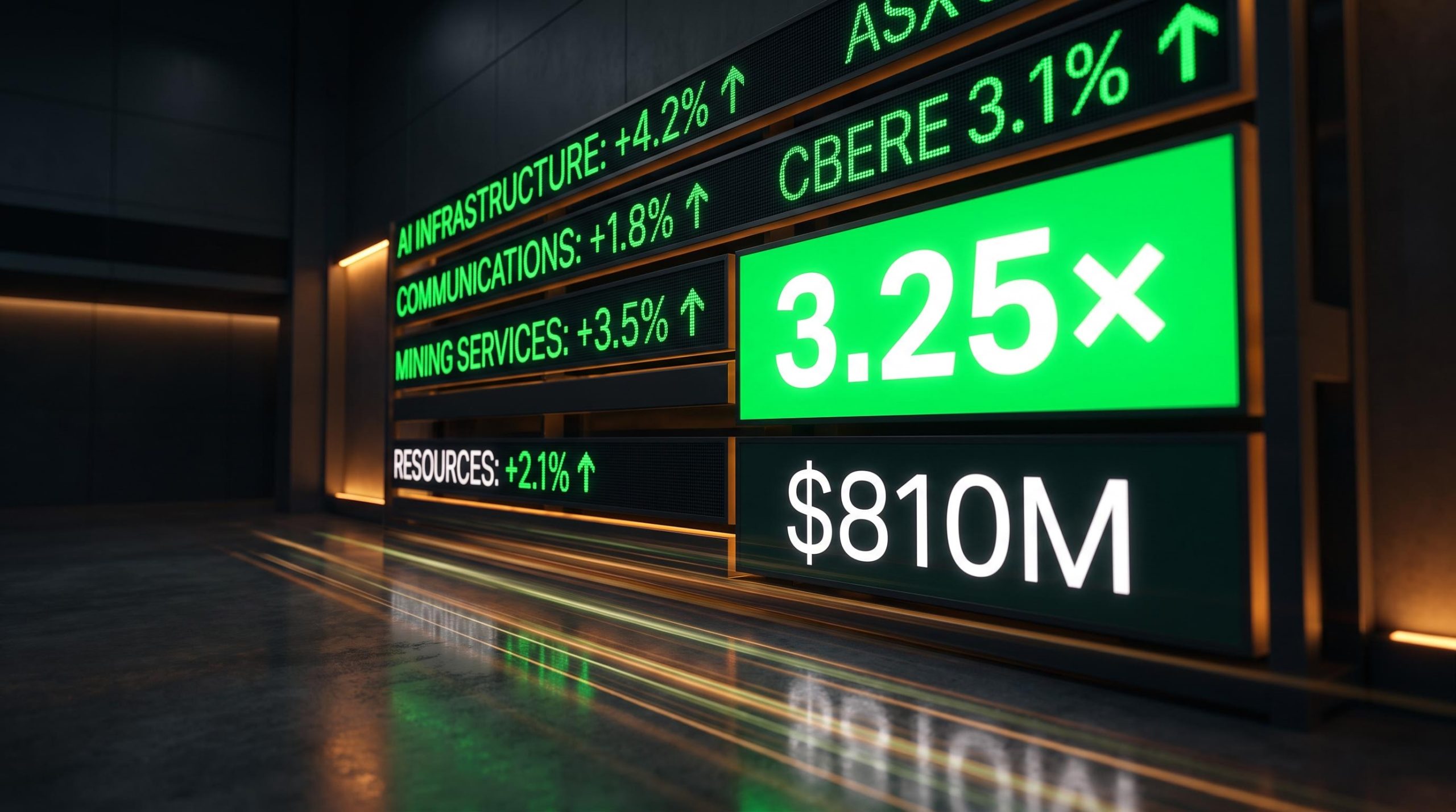 ASX trading board with 3.25× oversubscription and $810M guidance signals Australian small-cap earnings momentum