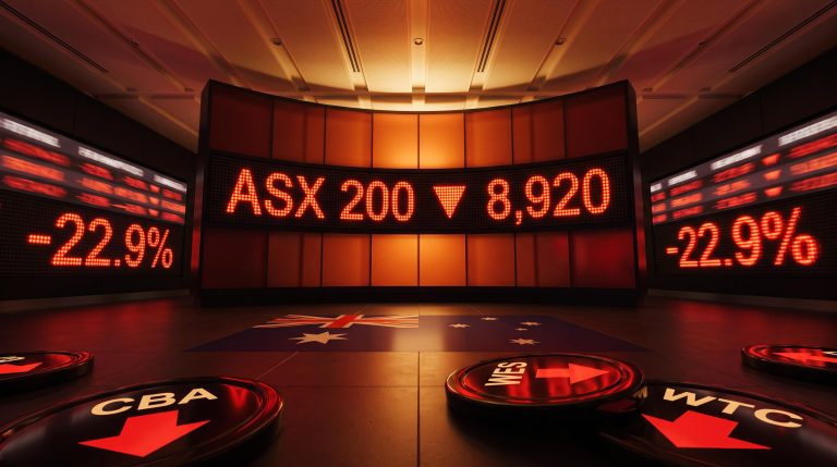 ASX 200 at 8,920 as 65 stocks enter downtrend, led by CBA, WES and WTC amid RBA rate hike fears