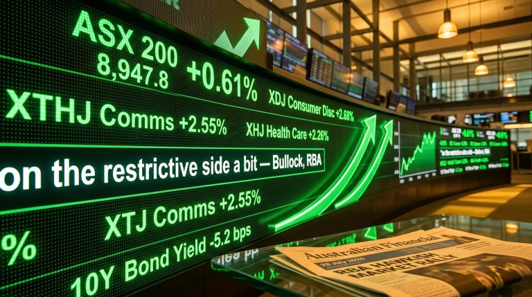 ASX 200 hits 8,947.8 six-week high as RBA Governor Bullock signals restrictive rates, Consumer Disc leads 2.68%