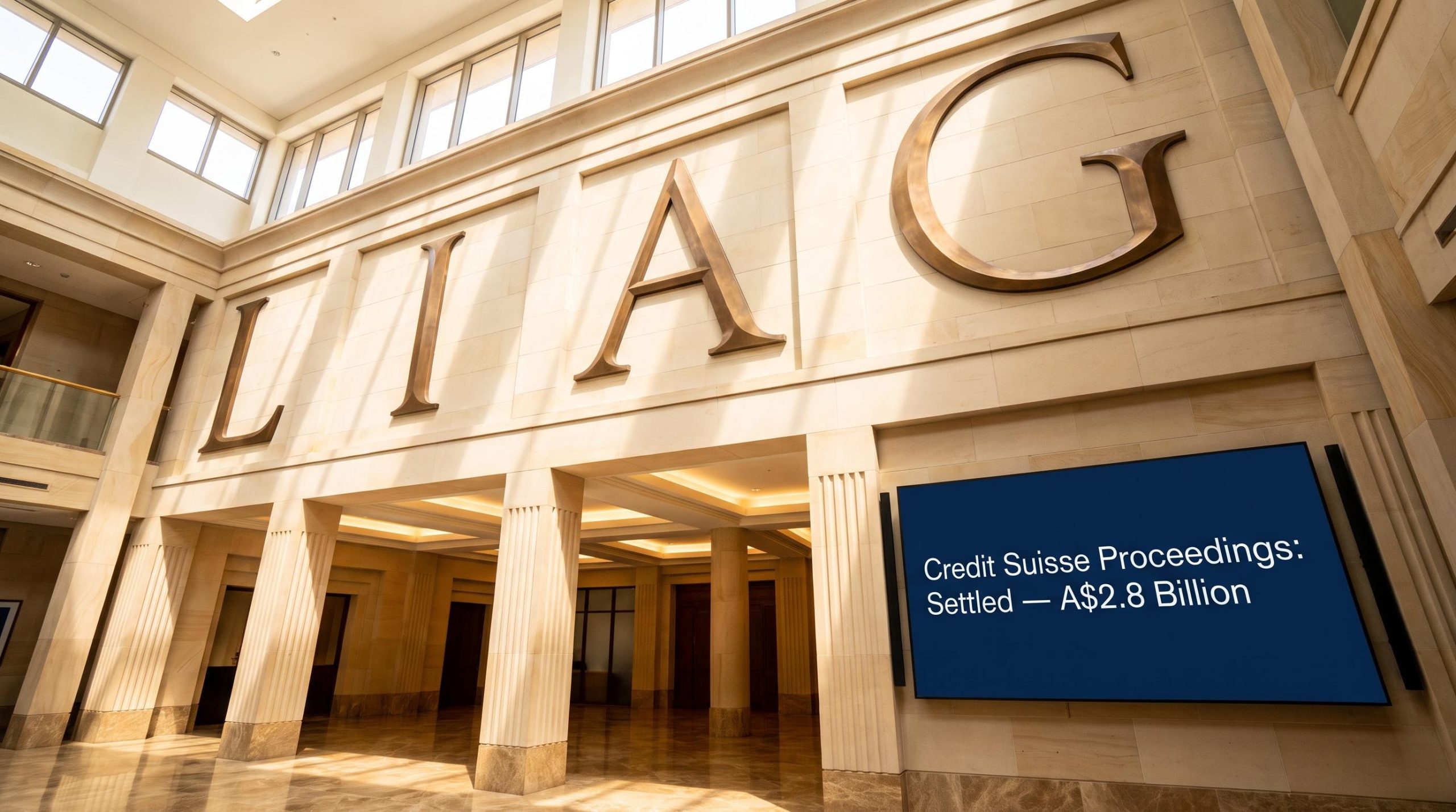 Building interior with large sign