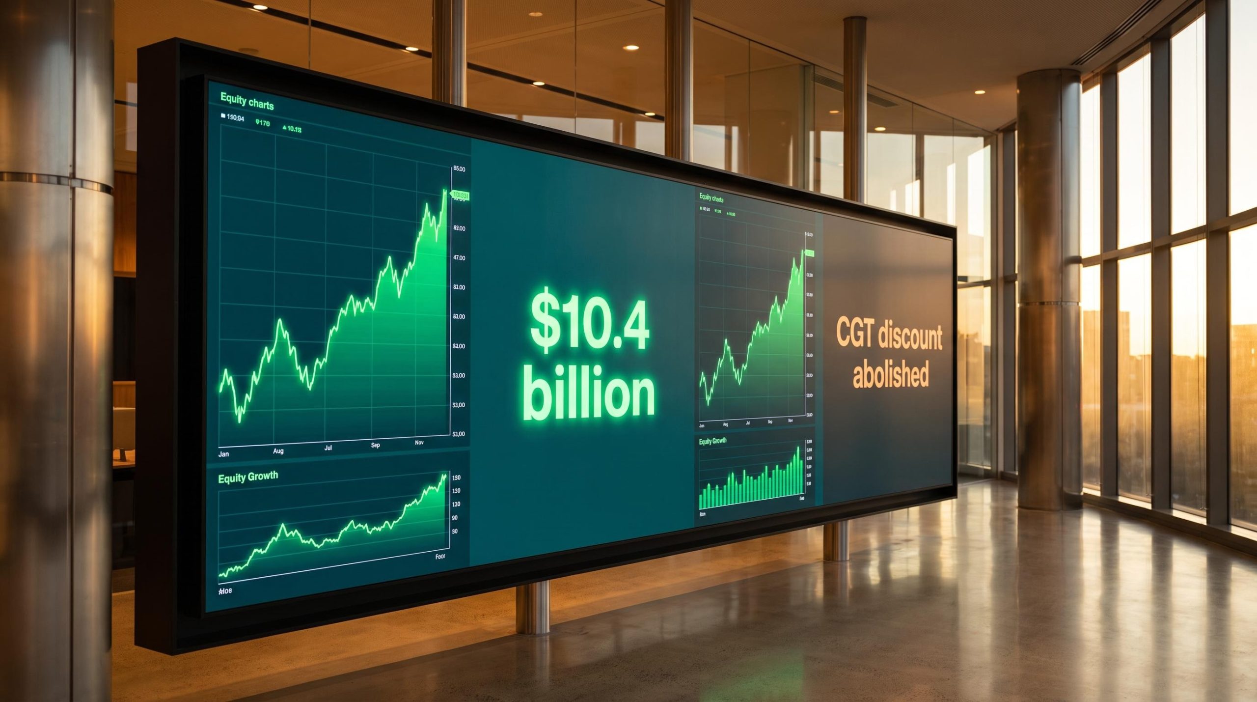 ASX financial screen showing $10.4 billion equity ETF inflows despite capital gains tax reform in Australia