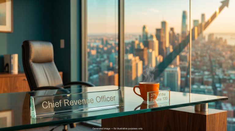 Chief revenue officer nameplate in a sunlit skyline office, symbolising Azul growth strategy and new CRO appointment