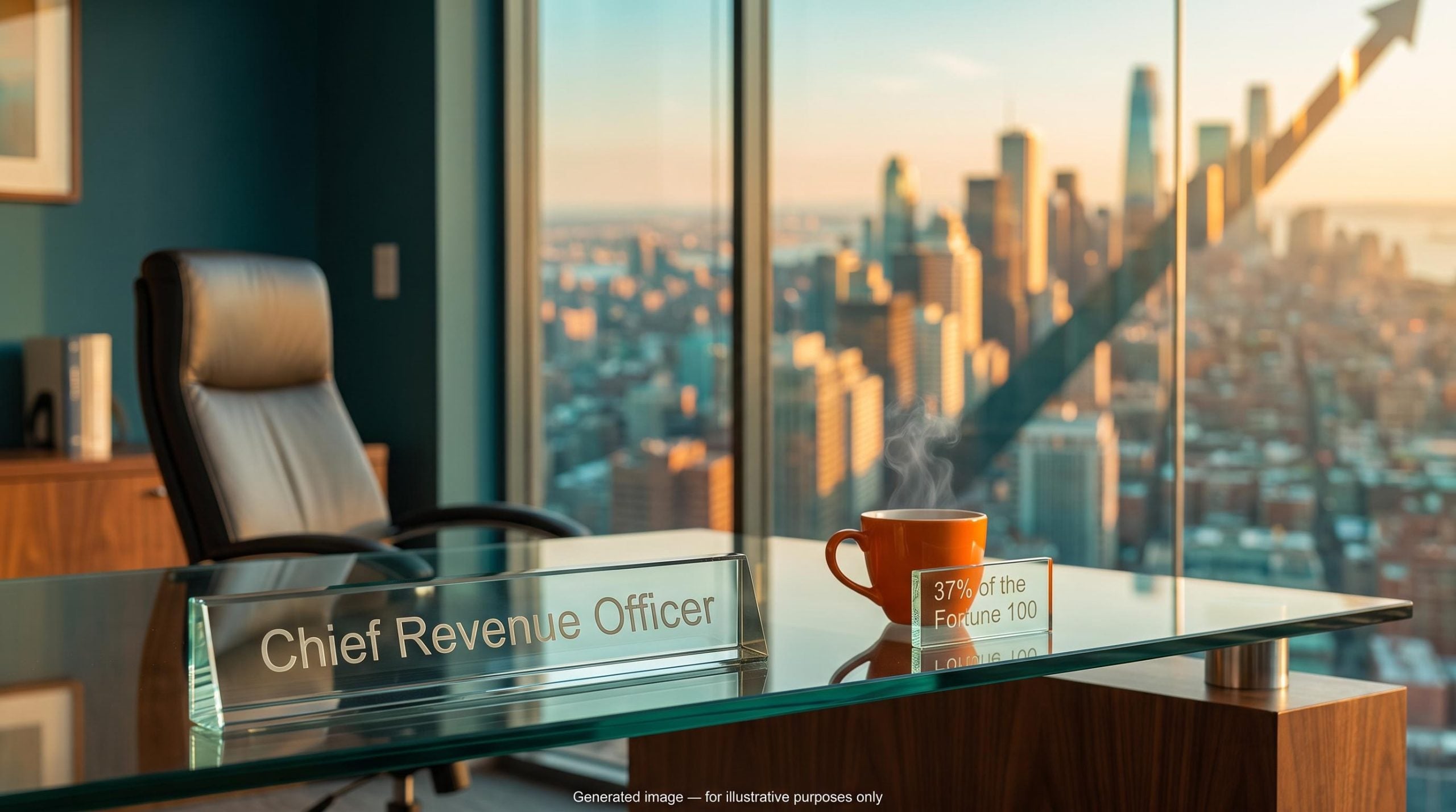 Chief revenue officer nameplate in a sunlit skyline office, symbolising Azul growth strategy and new CRO appointment