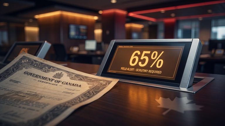 Bank of Canada interest rate hike probability of 65% displayed on a trading terminal under analytical scrutiny