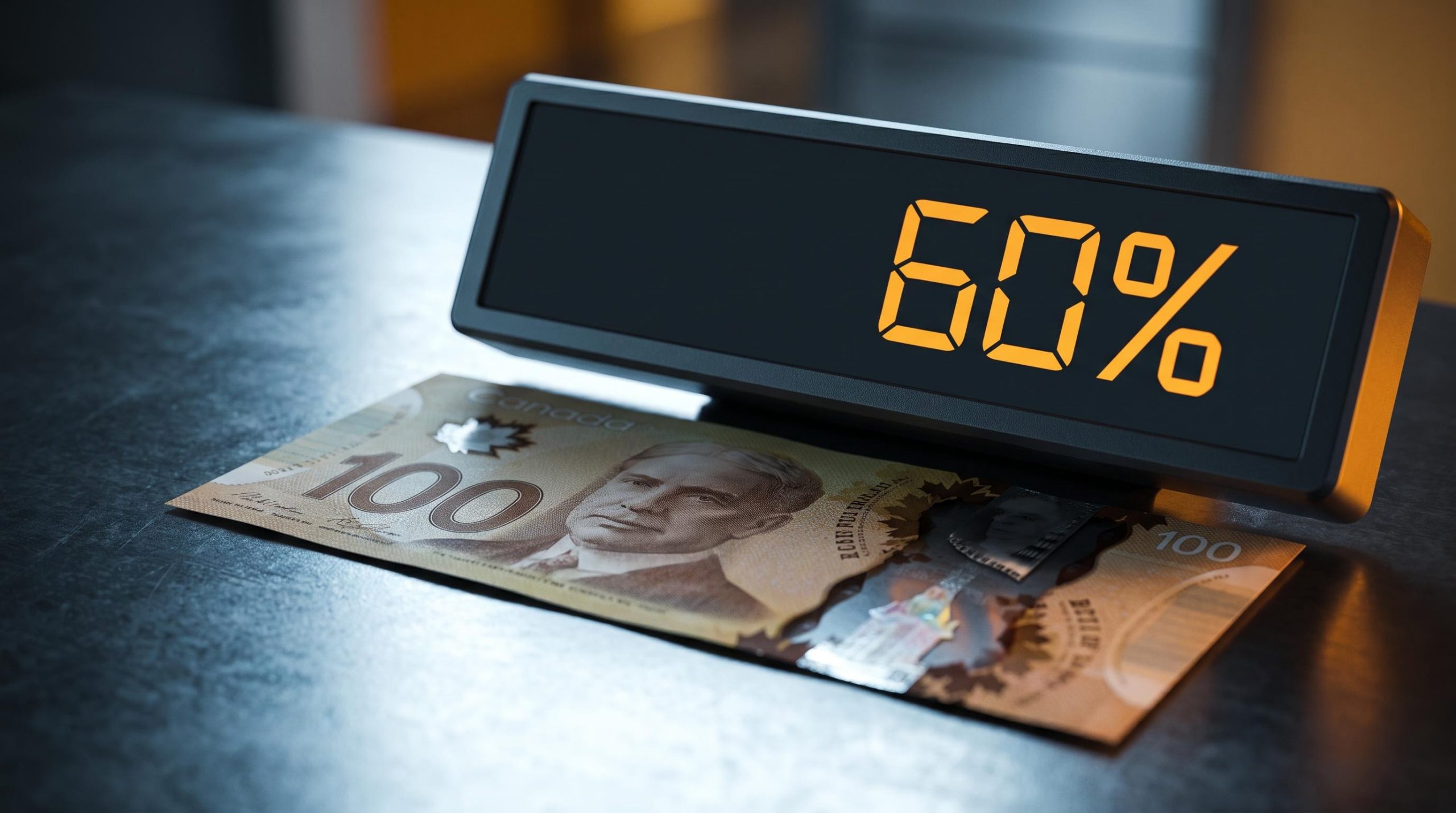 Bank of Canada rate hike forecast probability surges to 60% on trading terminal above Canadian banknote