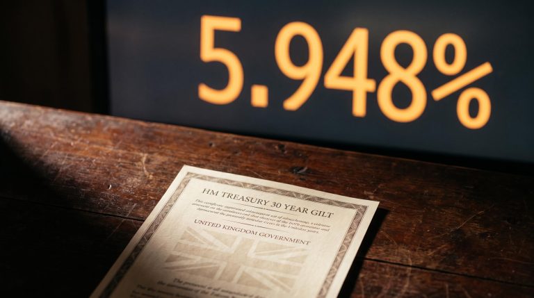 30-year UK gilt certificate with 5.948% yield on terminal as Bank of England halts quantitative tightening sales