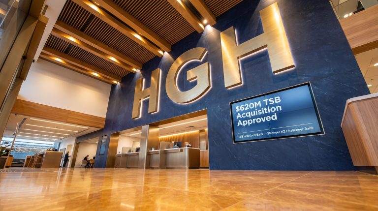 Bank lobby with signage