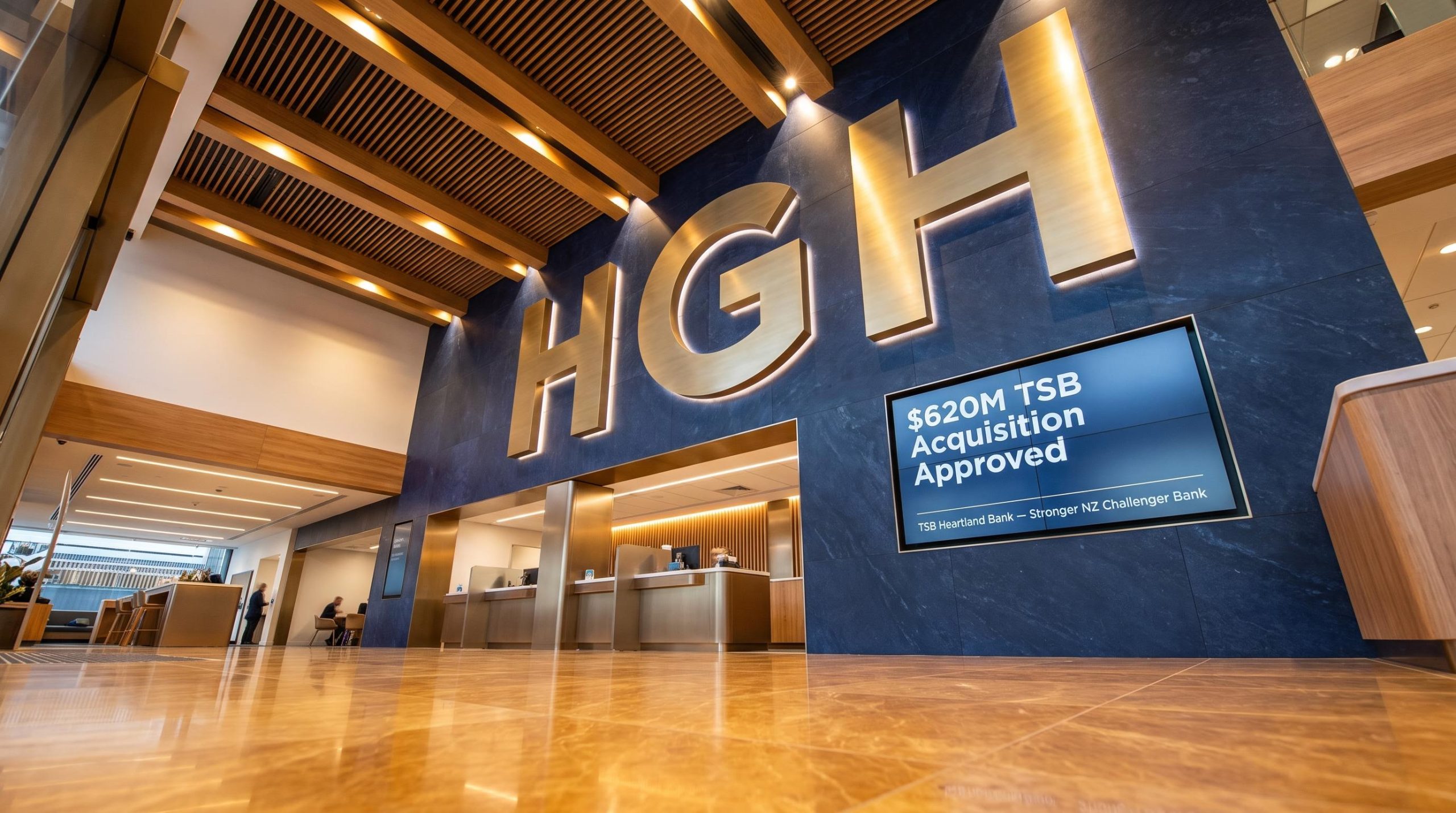 Bank lobby with signage