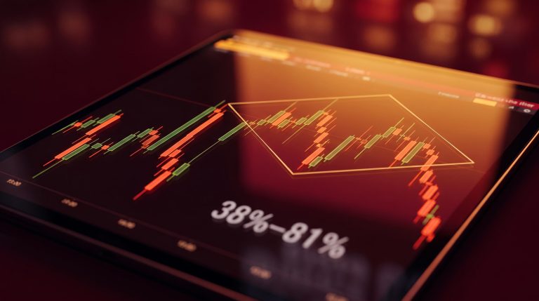 Diamond top chart pattern glowing amber-red on a trading terminal, illustrating bearish chart patterns short-sellers act on