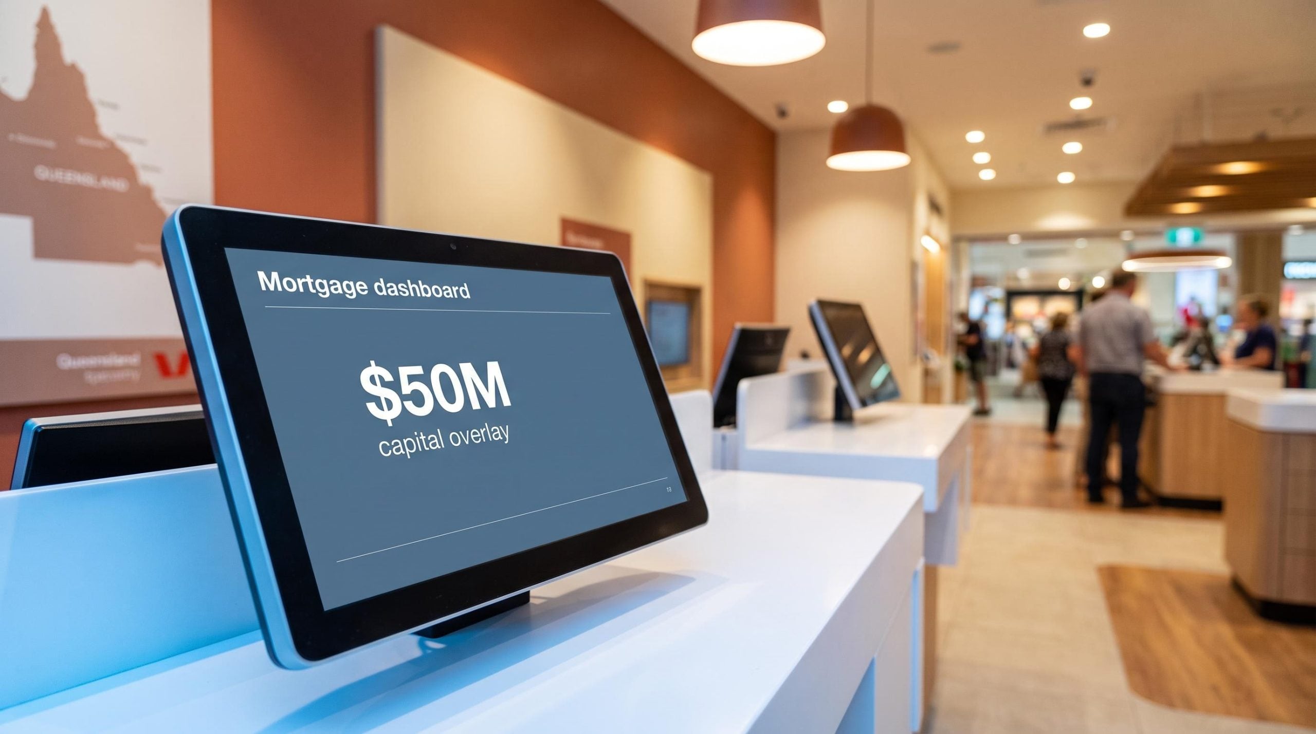 Bendigo Bank branch terminal displaying $50M APRA capital overlay signal amid BEN stock analysis transformation thesis