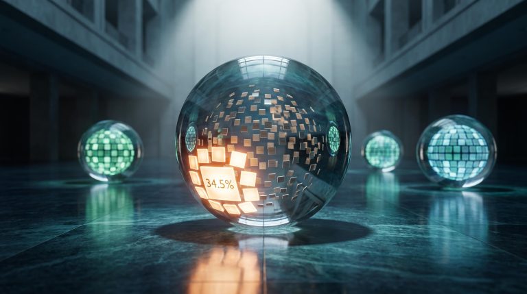 Glass sphere showing 34.5% concentration in top 10 S&P 500 holdings, with Betashares alternative ETFs alongside