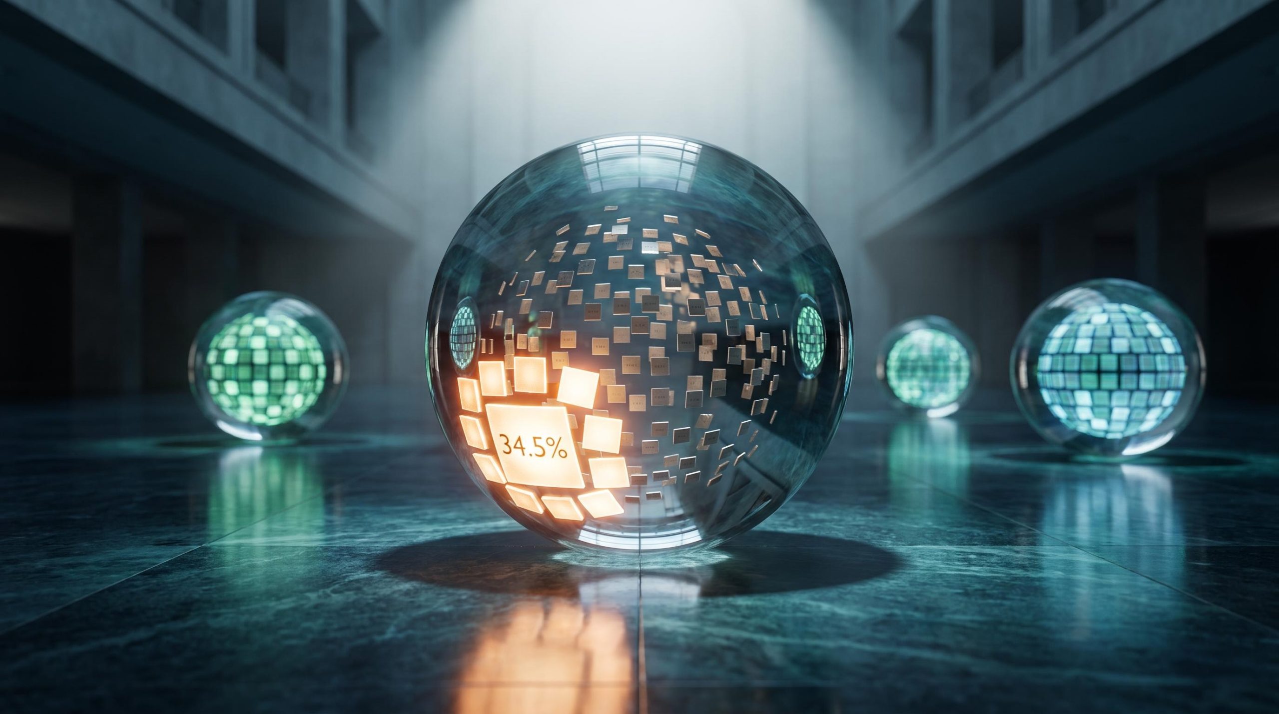 Glass sphere showing 34.5% concentration in top 10 S&P 500 holdings, with Betashares alternative ETFs alongside