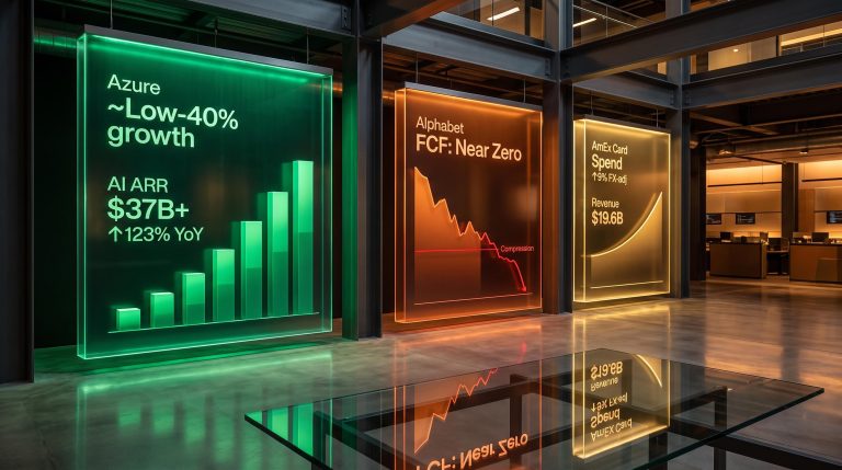 Big Tech earnings triptych: Microsoft AI ARR, Alphabet FCF compression, and AmEx card spend growth panels