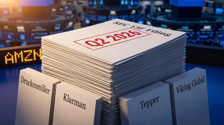 SEC 13F filings stack with Druckenmiller, Klarman and Tepper name cards as billionaires buy Amazon stock