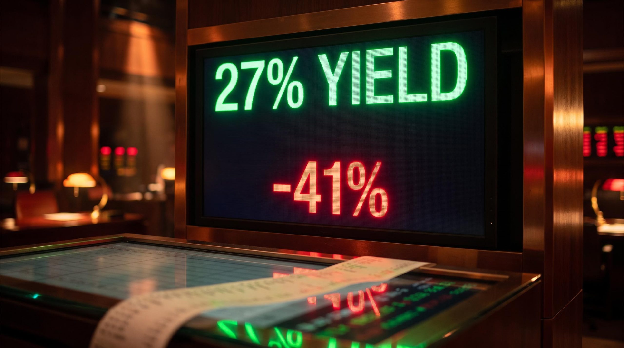 Screen showing 27% yield against -41% NAV loss — the capital erosion gap in Bitcoin and Nasdaq income ETFs