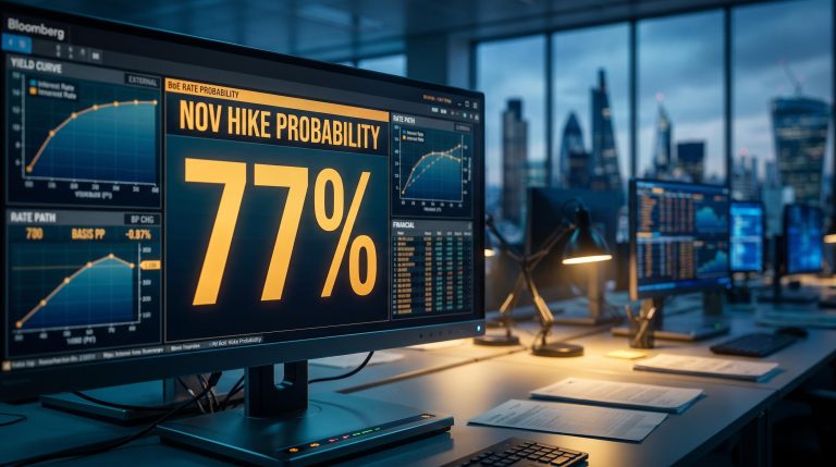 BoE rate hike odds at 77% on trading terminal as markets and economists split on November MPC decision