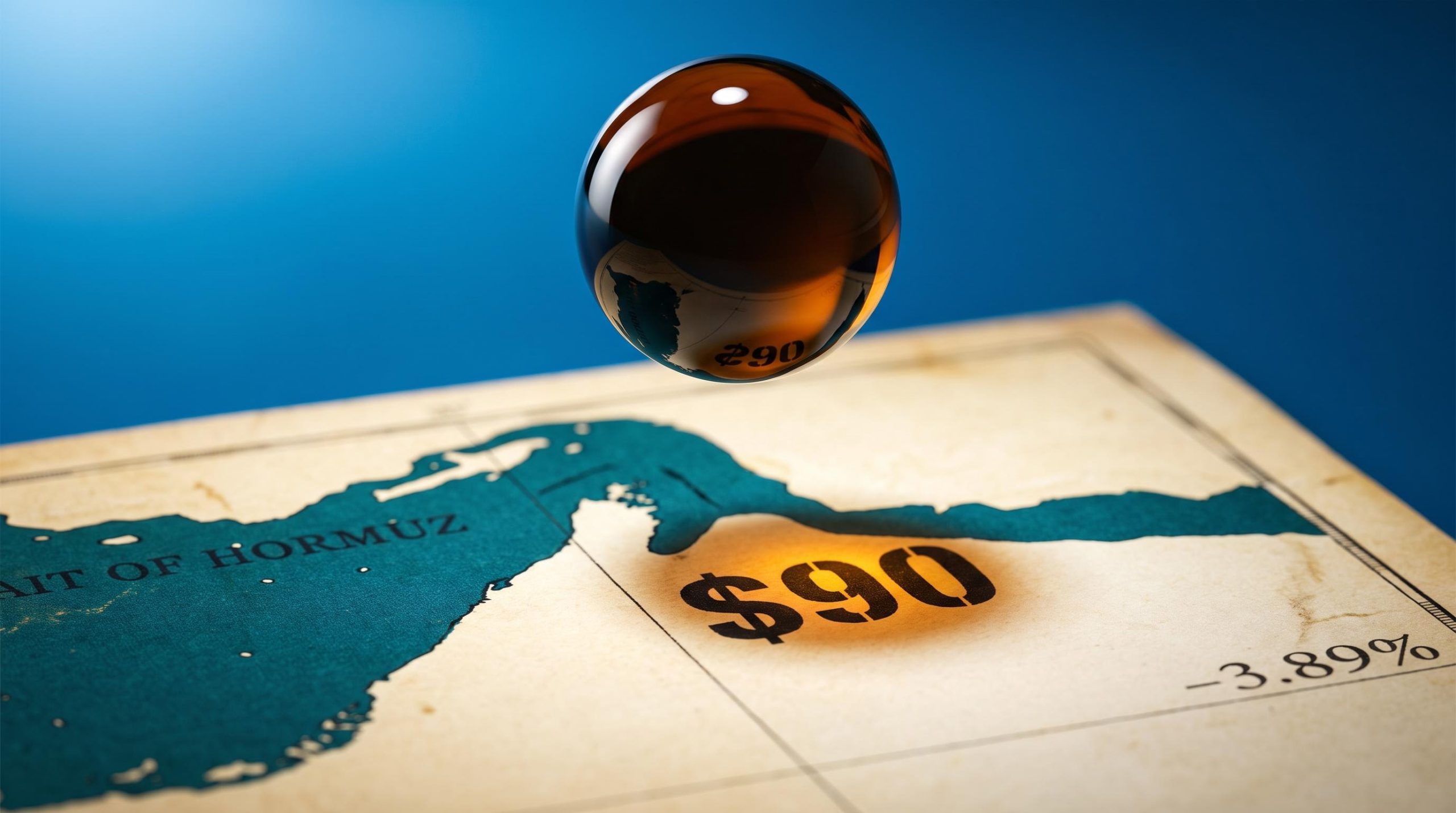 Brent crude oil drop suspended above Strait of Hormuz chart near $90 mark amid oil price analysis