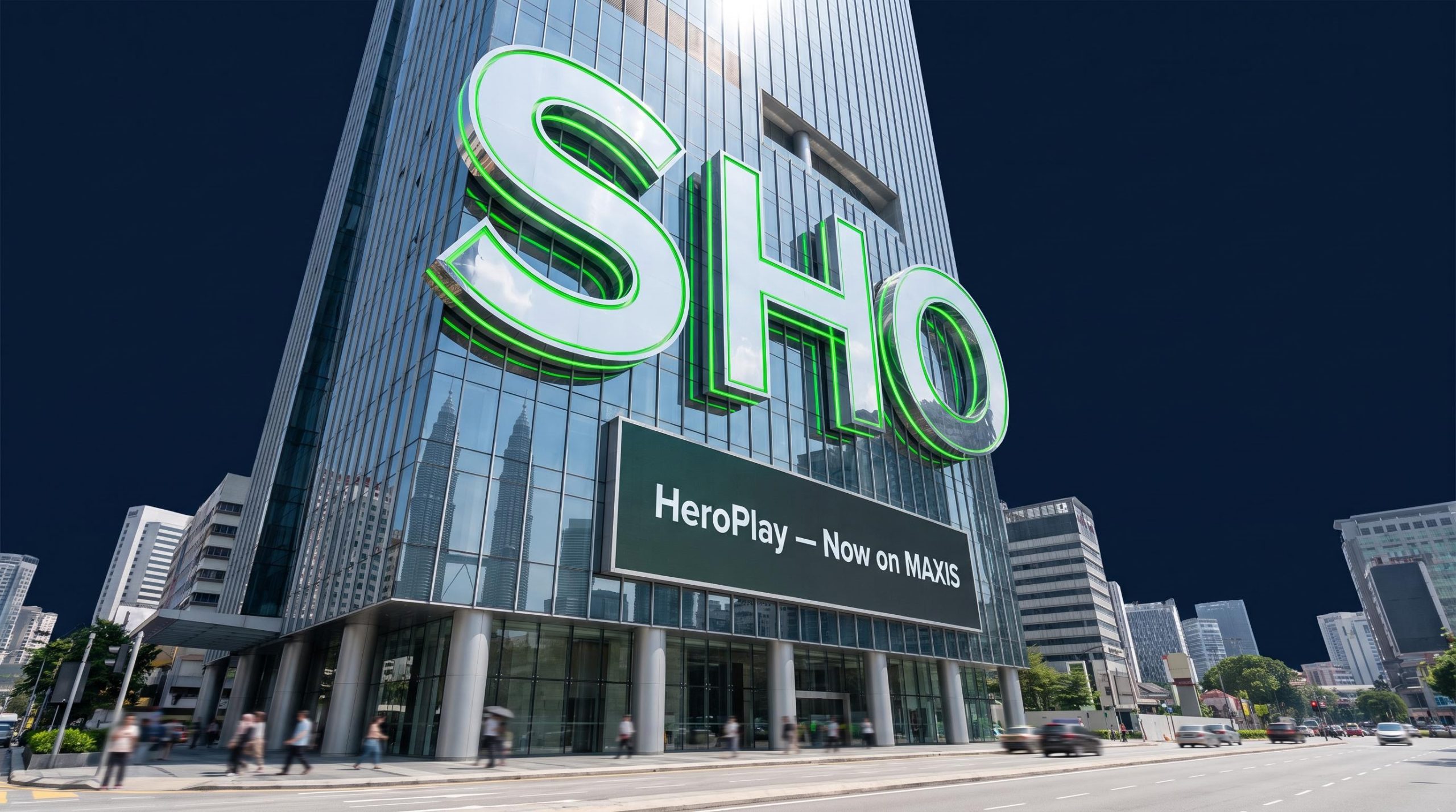 Large building with sign