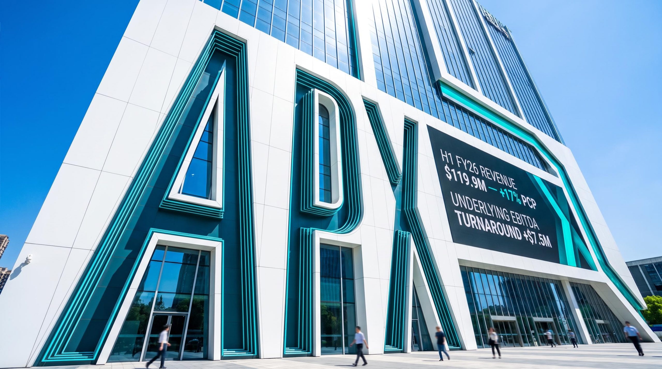 Modern building with APX text