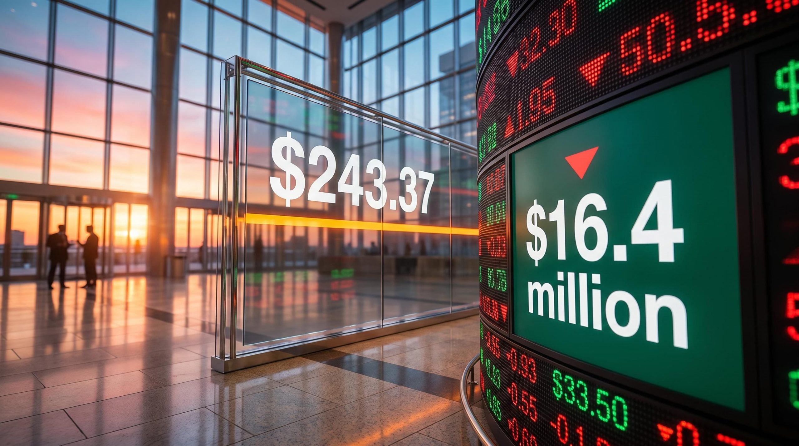 Trading display showing $16.4 million bullish bets as buying the dip options target a record high of $243.37