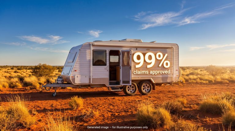 Camplify caravan in Australian outback with 99% claims approval rate — MyWay Mutual ASX travel stocks