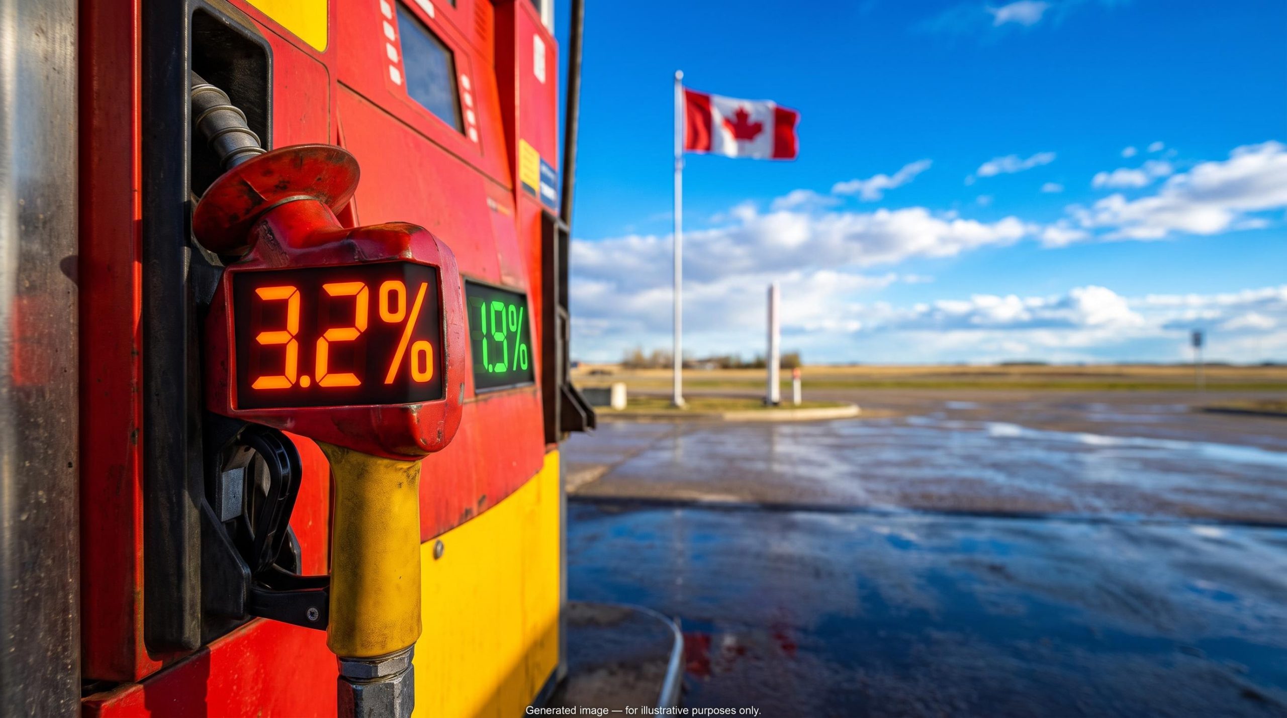 Gas pump display showing 3.2% beside a 1.9% readout, illustrating Canada September CPI headline versus core inflation