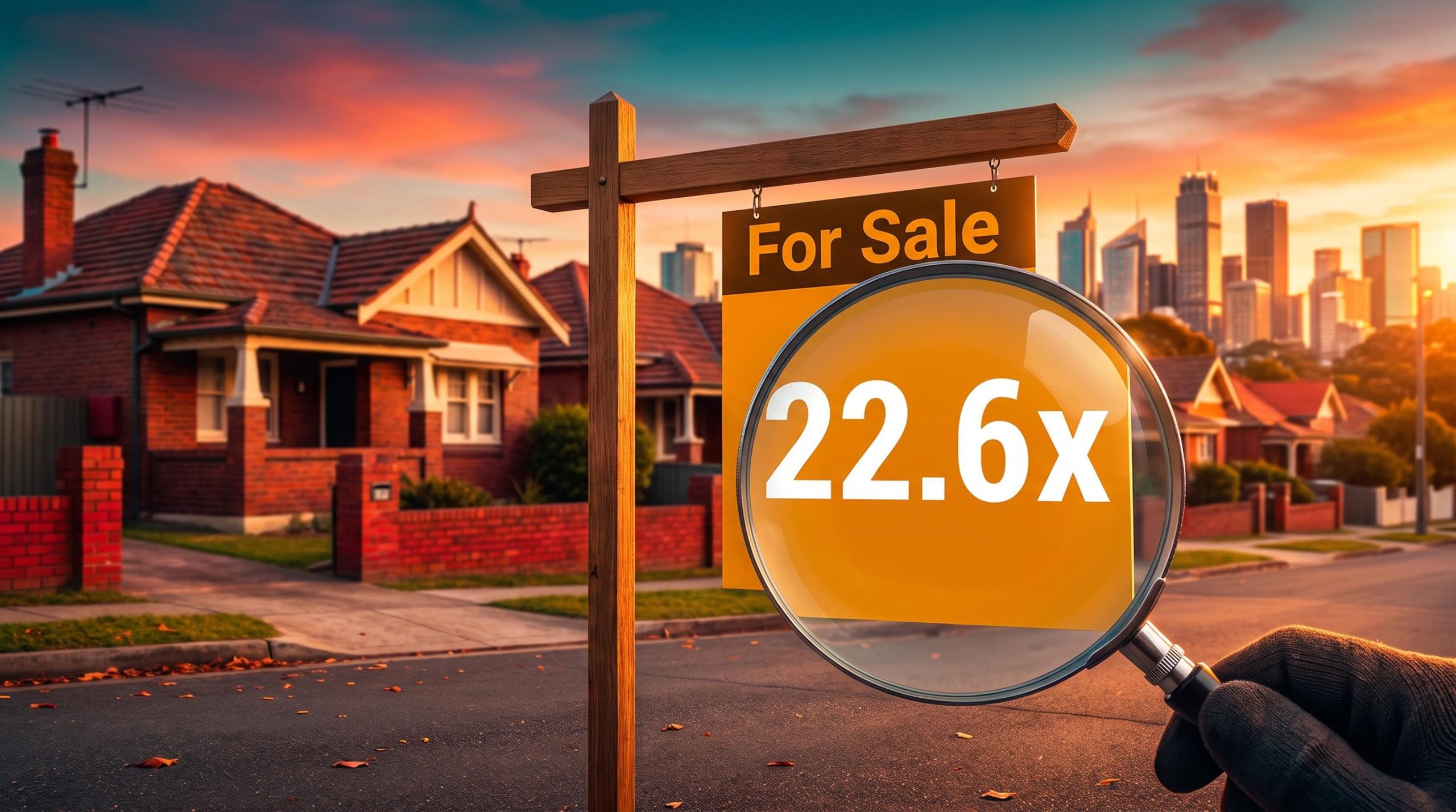 CBA stock analysis: magnifying glass over a 22.6x sign on a Sydney street as housing and rate pressures test the premium