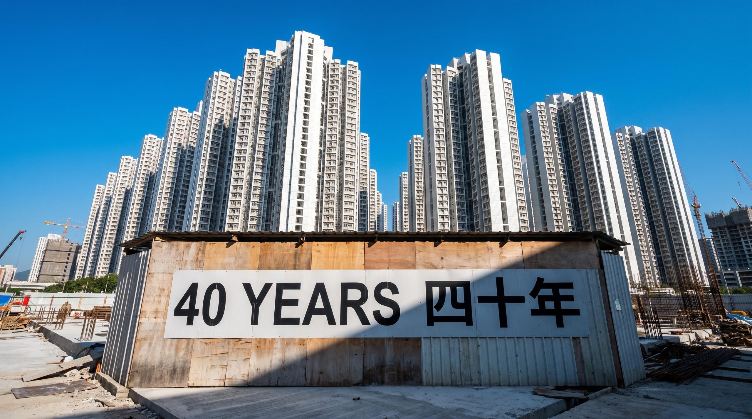 Chinese residential towers with "40 YEARS" mortgage reform signage as China overhauled its housing system on 28 August 2026