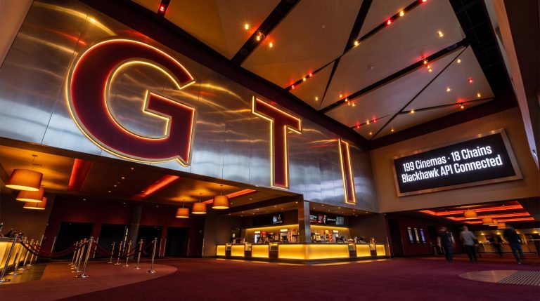 Modern movie theater entrance