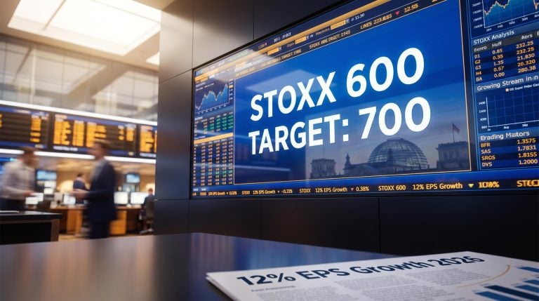 Citi STOXX 600 target 700 displayed on a European exchange trading screen with 12% EPS growth 2026